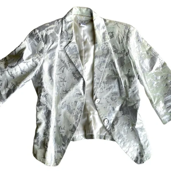 Cache Leather Blazer Grey Pattern 3/4 Sleeve - Picture 1 of 3